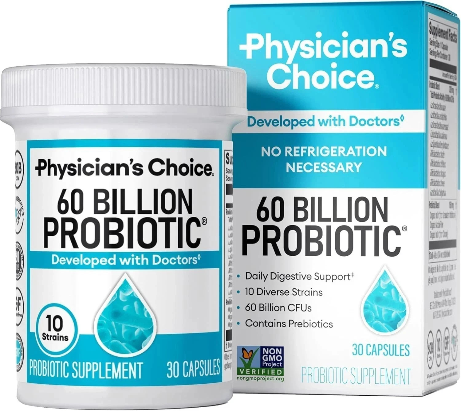 Physician’s Choice Probiotics 60 Billion CFU10 Strains + Organic Prebiotics Fres