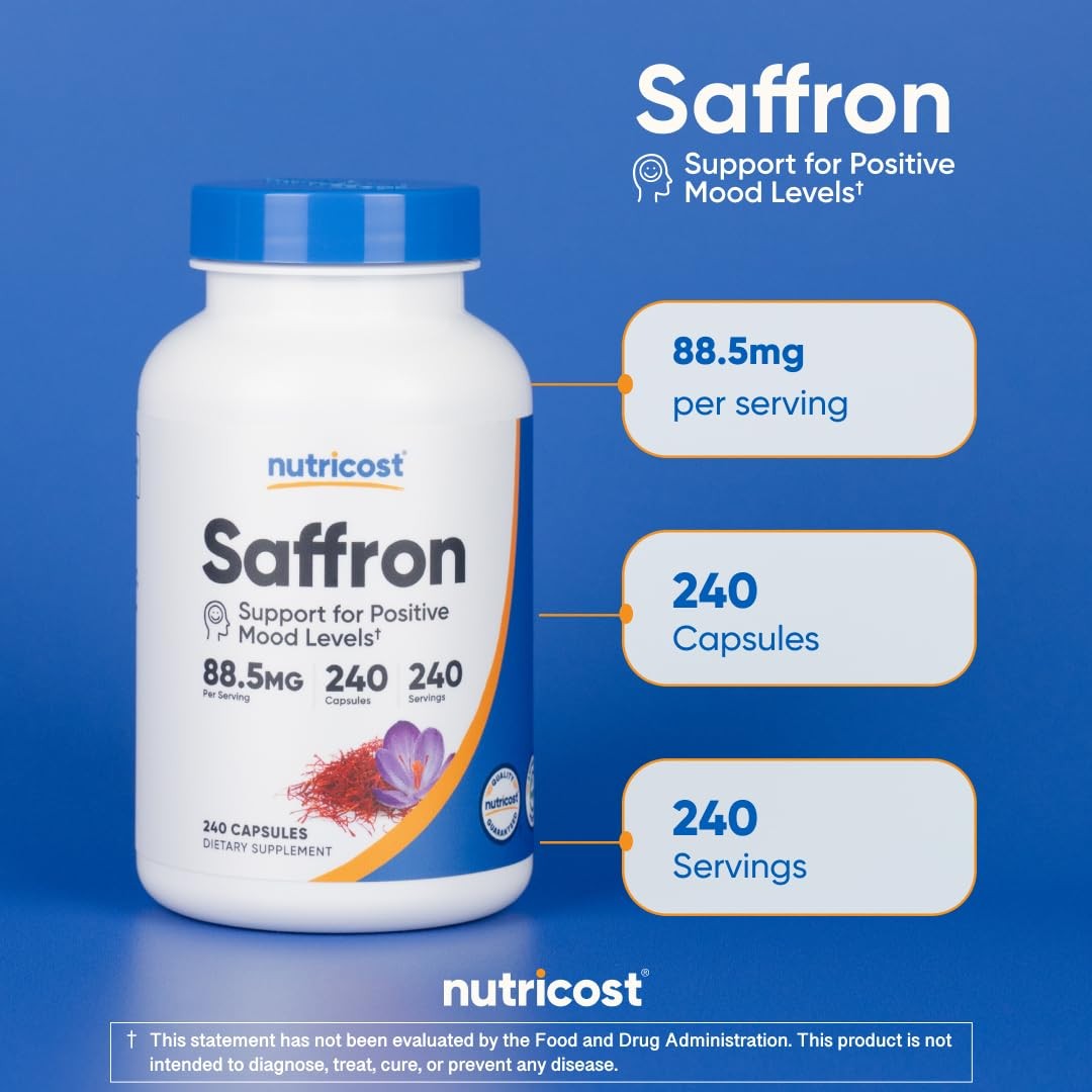Nutricost Saffron Extract 88.5mg, 240 Capsules – Veggie 240 Count (Pack of 1)