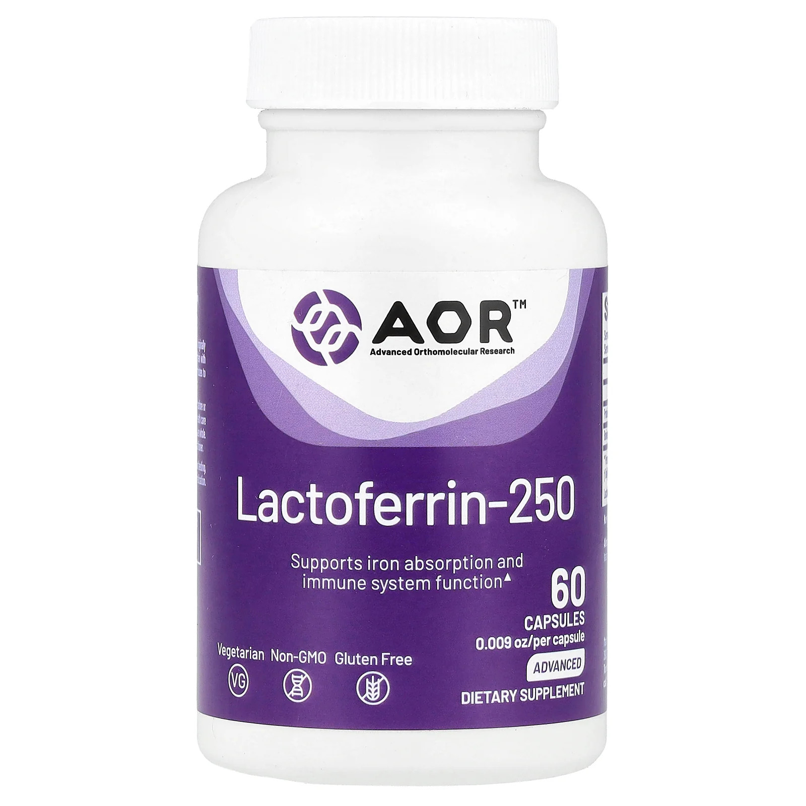 2 X Advanced Orthomolecular Research AOR, Lactoferrin-250, 250 mg , 60 Capsules