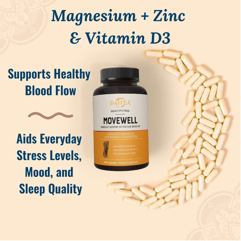 Pain Relief Supplement,MoveWell Joint Support Glucosamine, Turmeric, MSM 120Caps