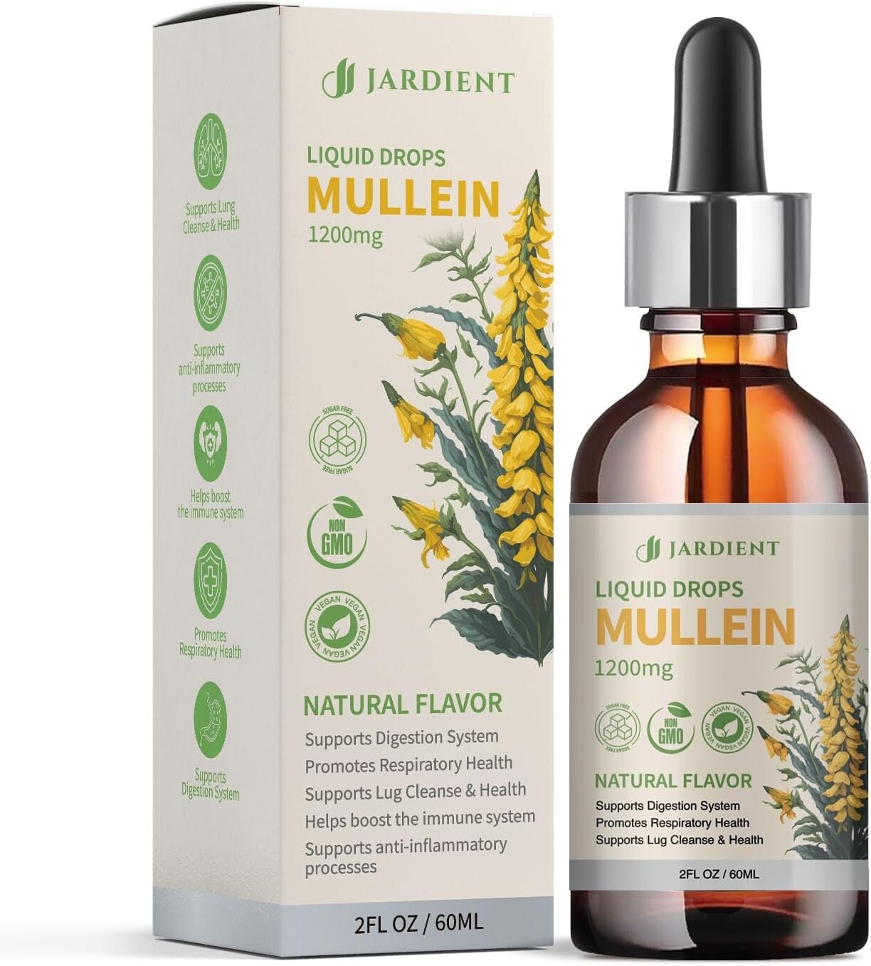 Jardient Mullein Liquid Drops 1200mg 60ML Bottle w Dropper