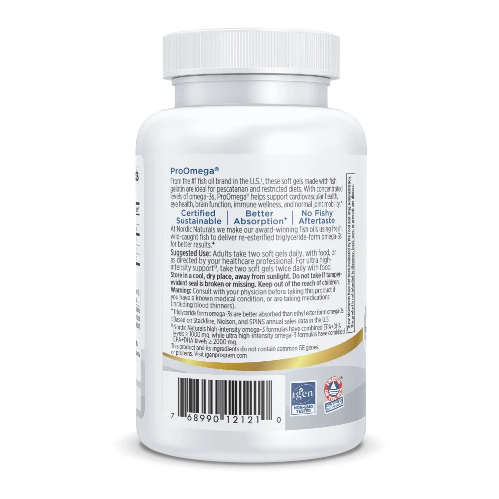 Nordic Naturals ProOmega Fish Gelatin Soft Gels – Concentrated Omega-3, 60 Ct.