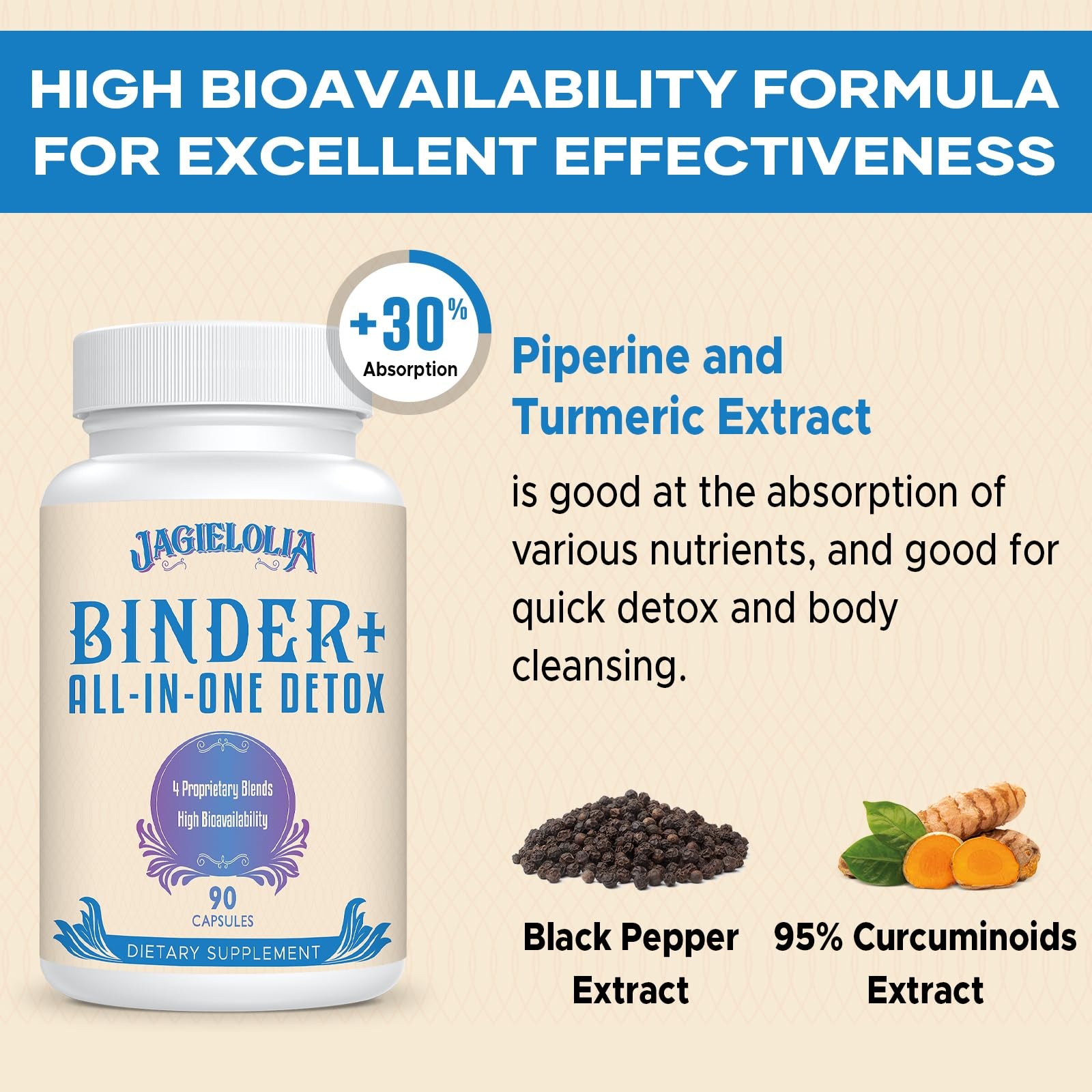 Jagielolia All-In-One Detox Binder Supplement 90 Count (Pack of 2), White
