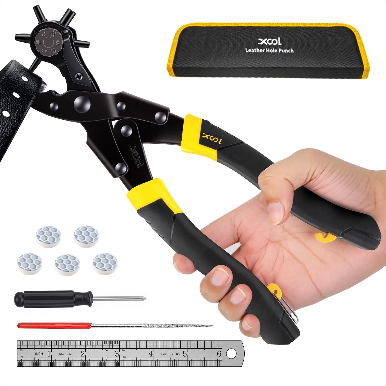 XOOL Round & Oval Leather Hole Punch Set, Upgraded Long Handle Revo… Fast Ship
