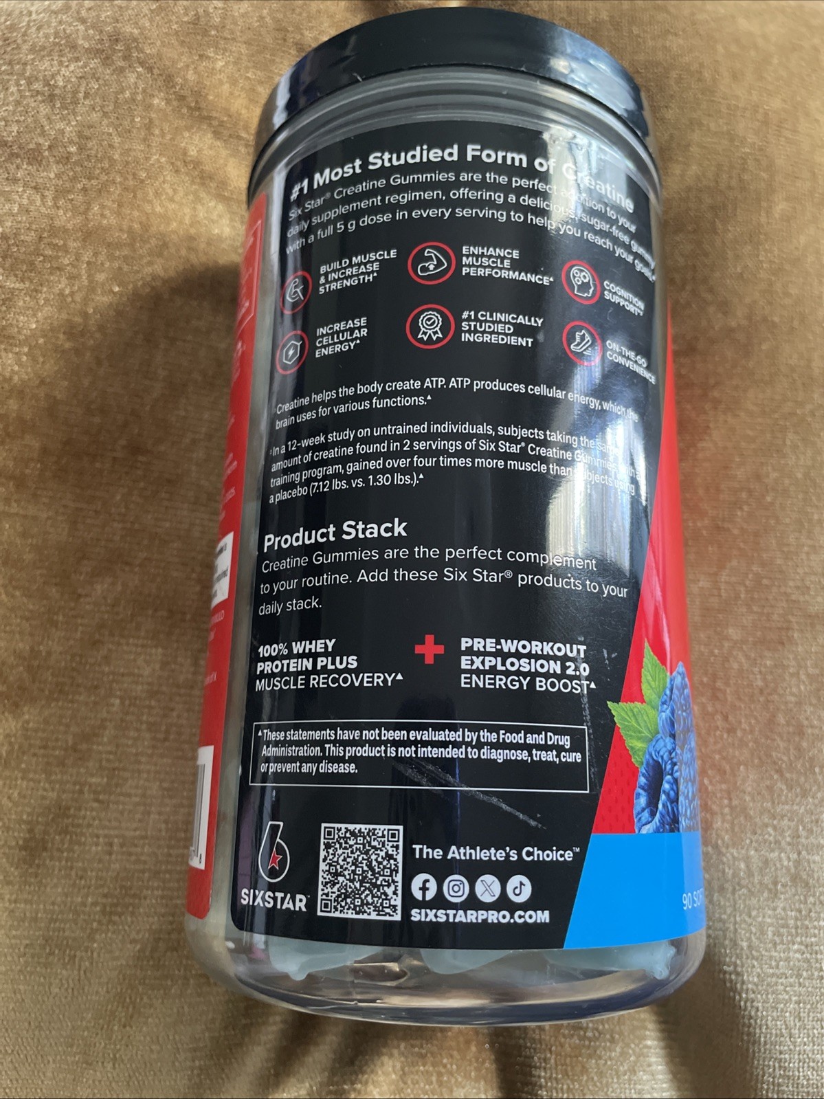 Six Star Creatine Monohydrate Gummies 5g Sugar-Free Blue Raspberry 30 Servings