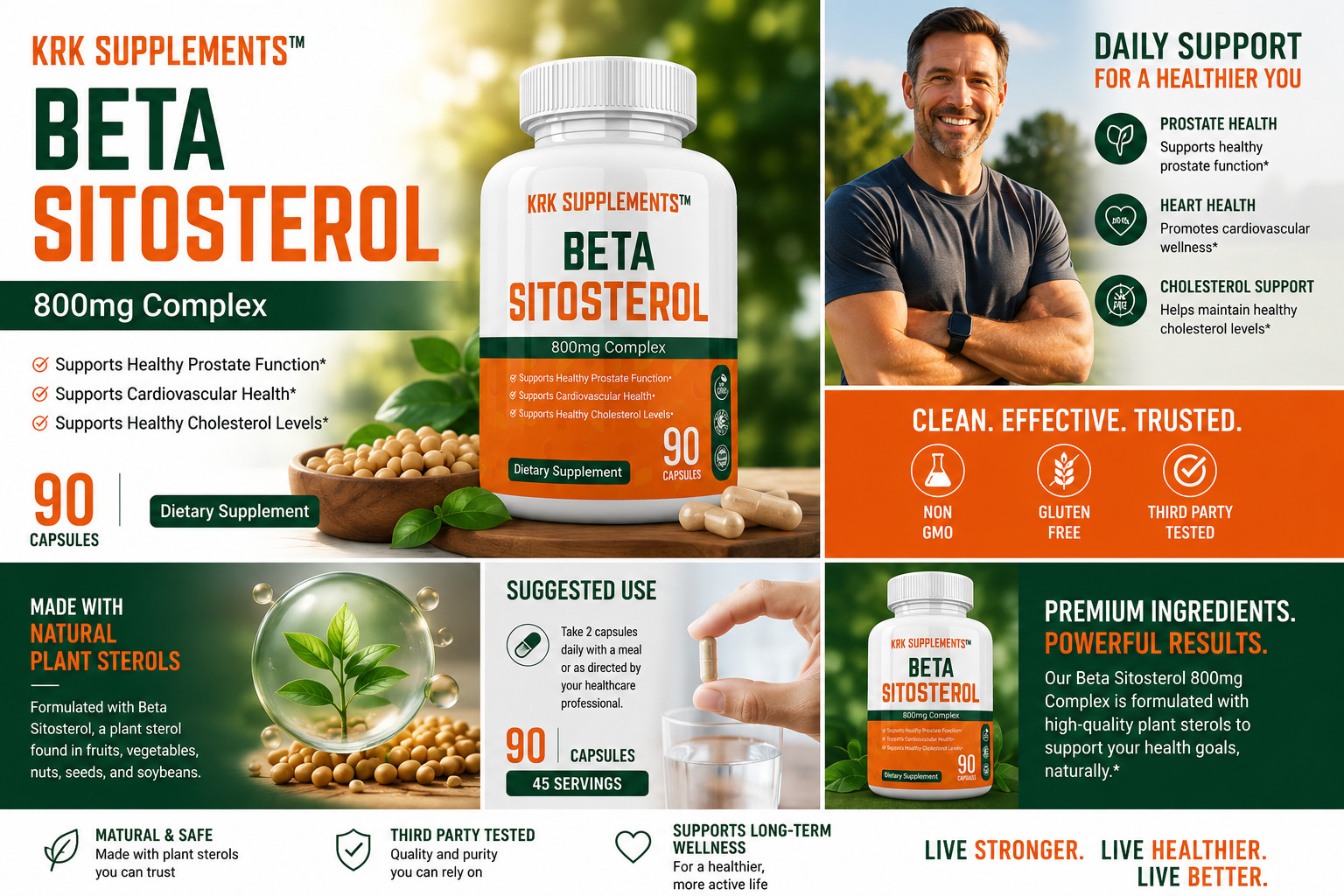 1x Beta Sitosterol 800mg Prostate Support Urinary Bladder KRK Supplements