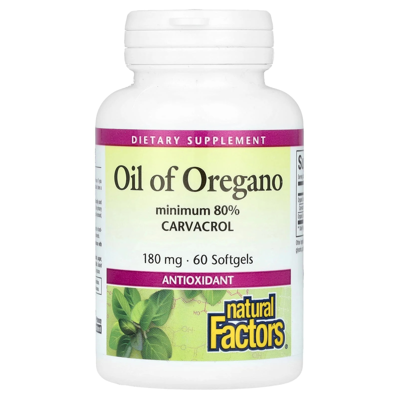 2 X Natural Factors, Oil Of Oregano, 180 mg, 60 Softgels