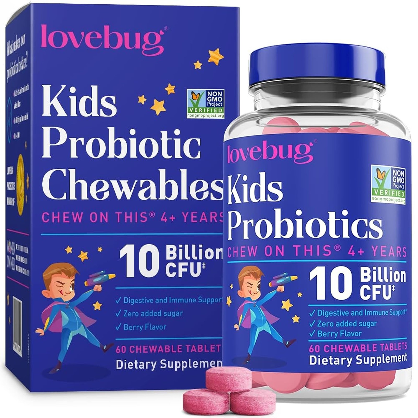 LOVEBUG Probiotics for Kids – Probiotic Chewables with Prebiotic Fiber for Ag…