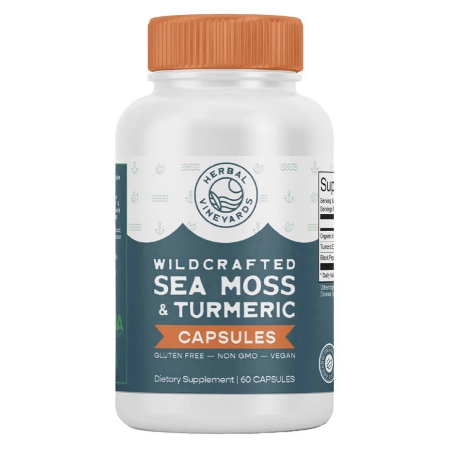 Herbal Vineyards Sea Moss & Turmeric 500mg Vegan Non-GMO Gluten-Free 60 Ct