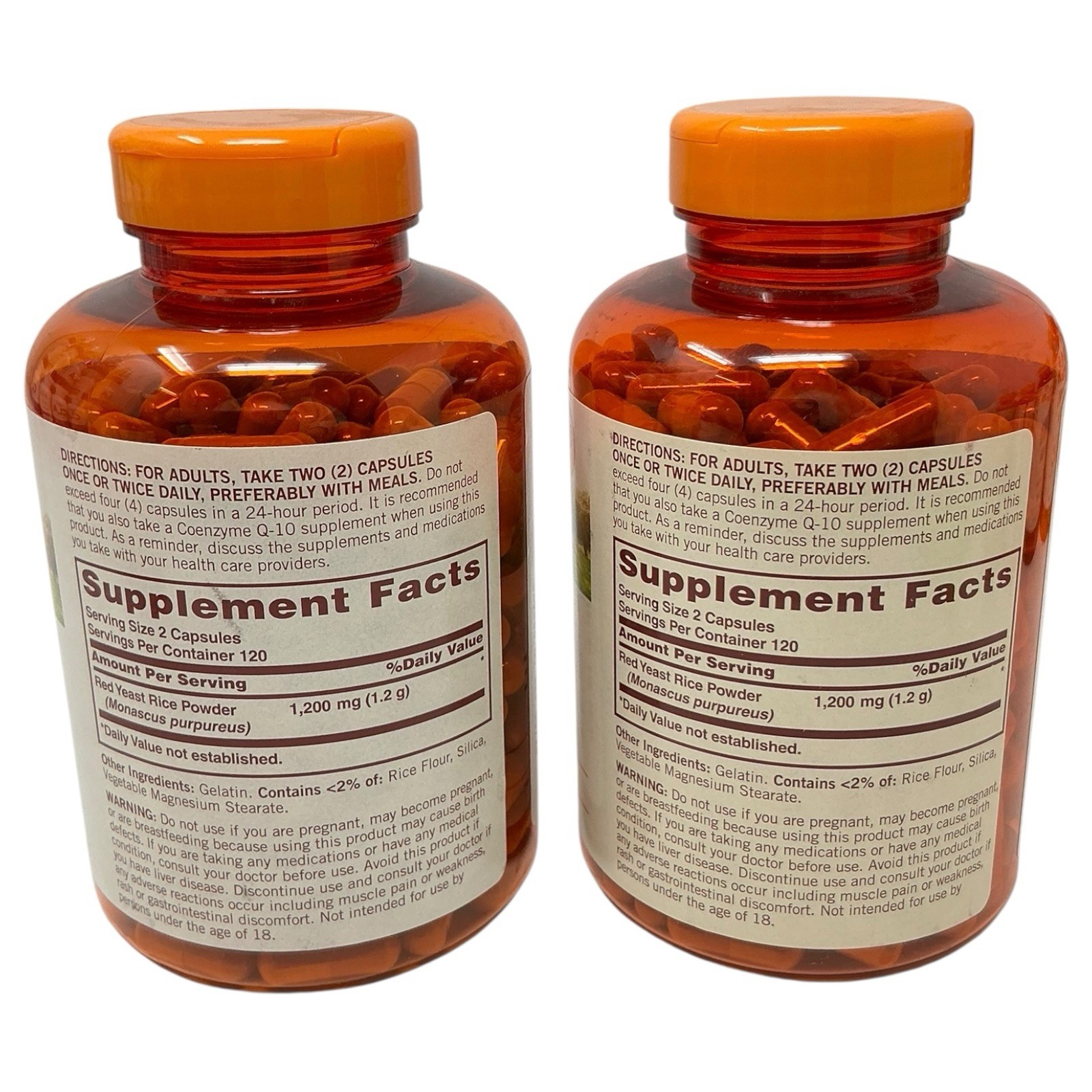 (2) Sundown Naturals Red Y east R ice 1200mg Capsules – 240 Count Exp. 6/26+