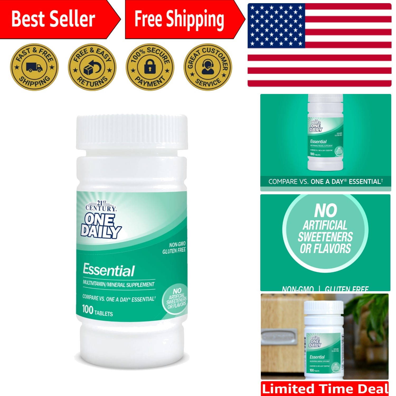 Gluten-Free One Daily Essential Multivitamin – 100 Tablets for Optimal Health