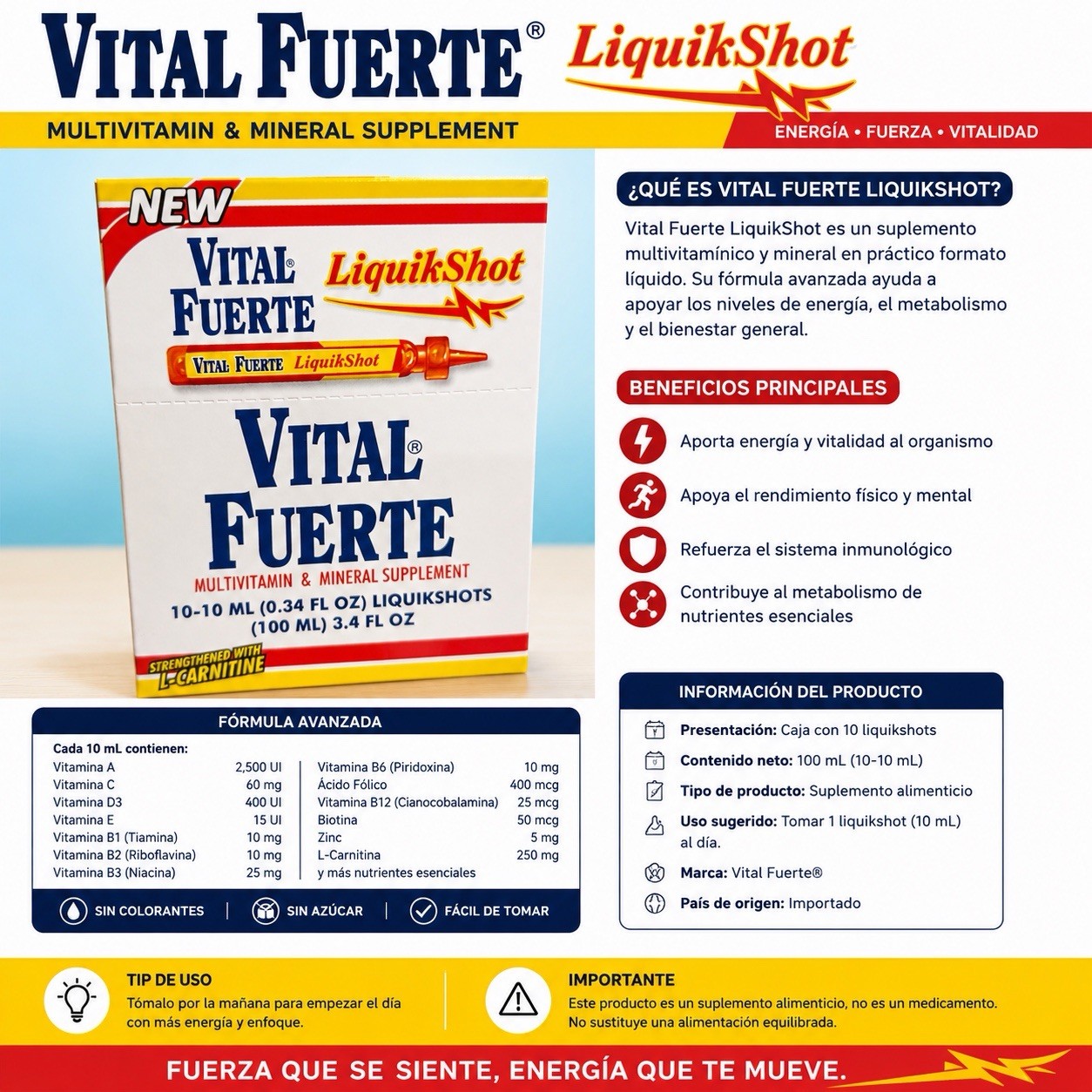 VitaFuerza Multivitamin Energy/Immune Kit: 30 Capsules + 10x10mL Shots Bedoyecta