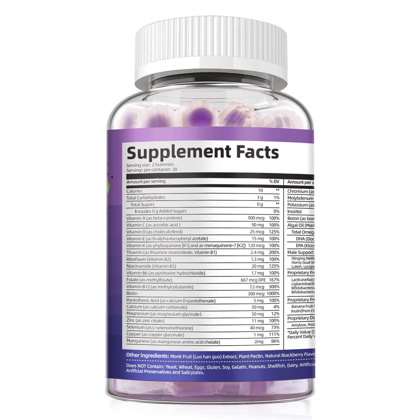 2-Pk Men’s Multivitamin Gummies w/ Omega-3, Probiotics, Inositol, Folate, Vit A,