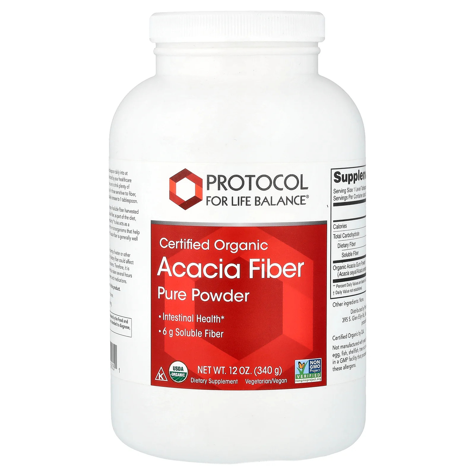 2 X Protocol for Life Balance, Certified Organic Acacia Fiber Pure Powder, 12 o