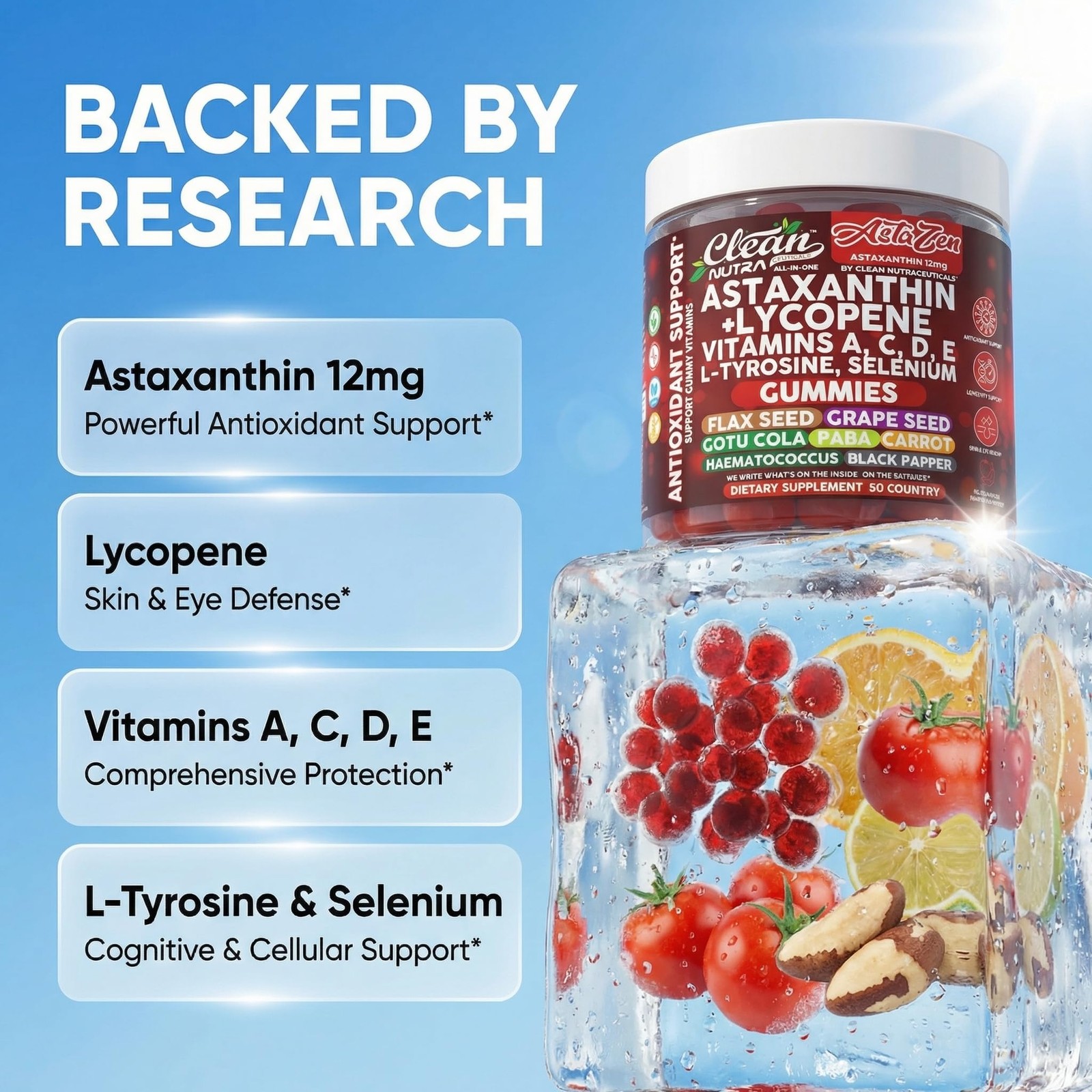 Clean Nutraceuticals AstaZen Astaxanthin Gummies 60 Count (Pack of 1), Red