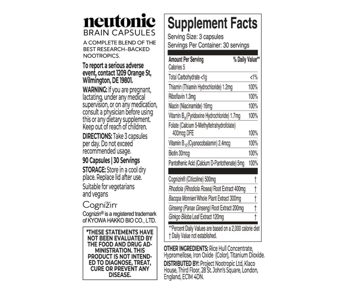 Neutonic Brain Capsules Nootropic Supplement – 90ct – Focus, Memory, Clarity NEW