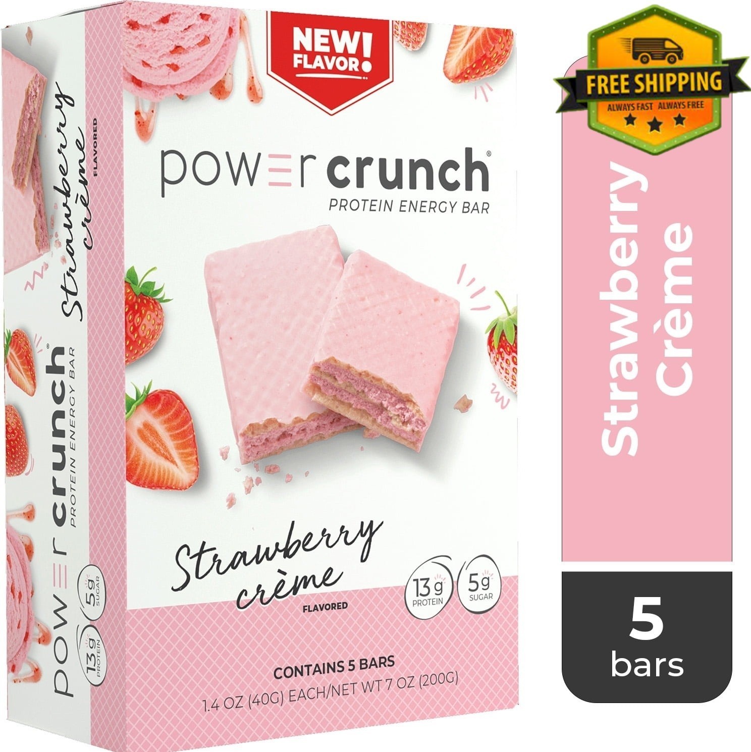 Power Crunch Protein Bars Strawberry Cream 1.4oz 5 Pack Energy Bars