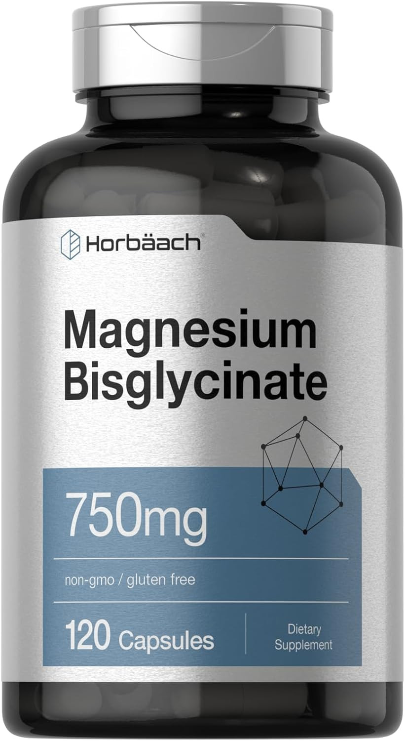 Horbäach Magnesium Bisglycinate | 120 Capsules | 750Mg | Non-Gmo and Gluten