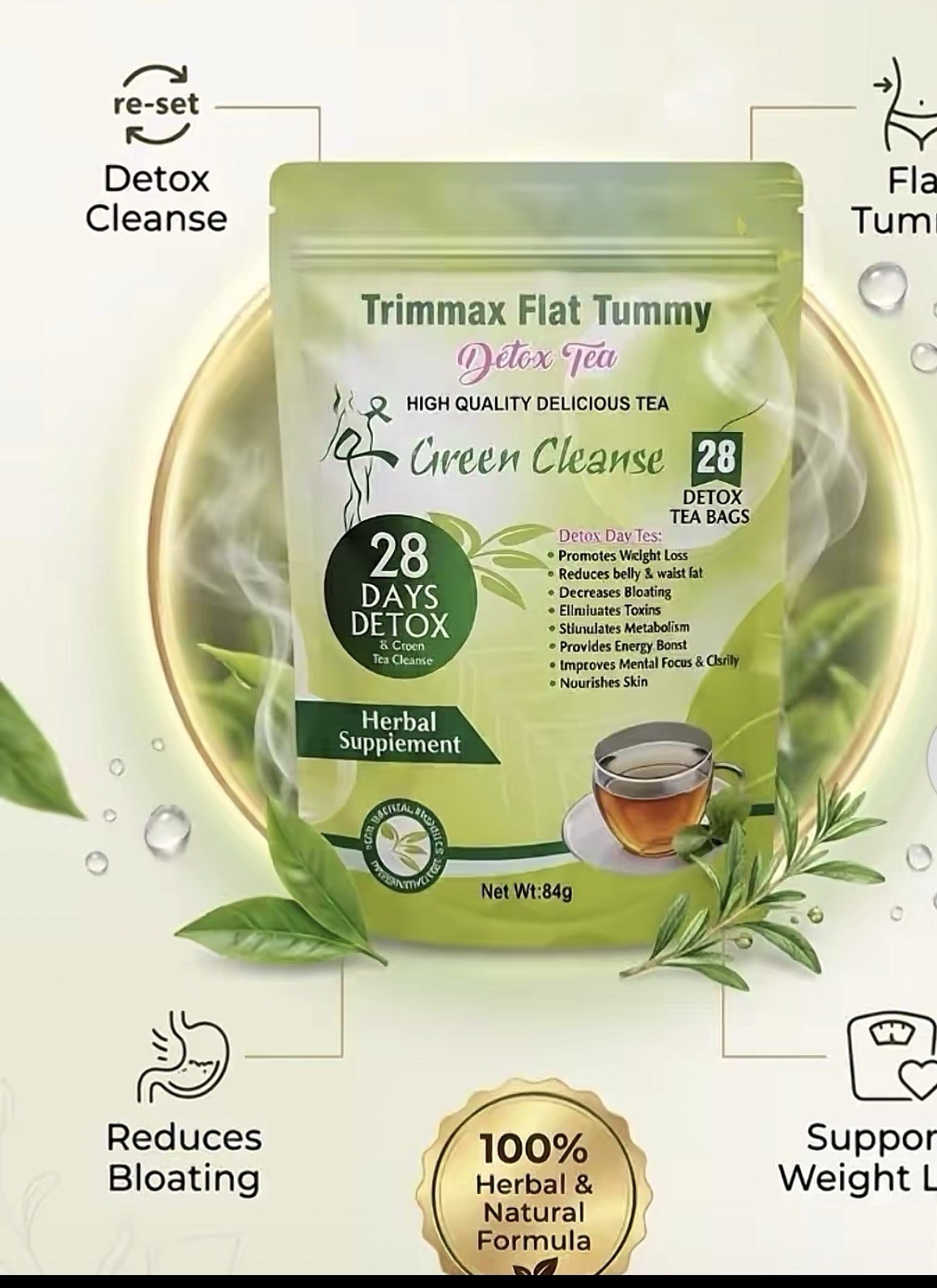Trimmax Flat Tummy Detox Tea, Herbal Cleansing Detox