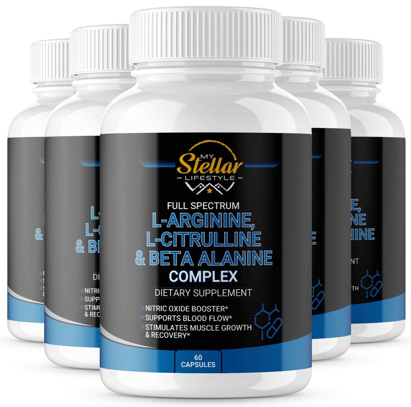 5 Bottles Full Spectrum L-Arginine L-Citrulline & Beta Alanine – 60 Capsules x5