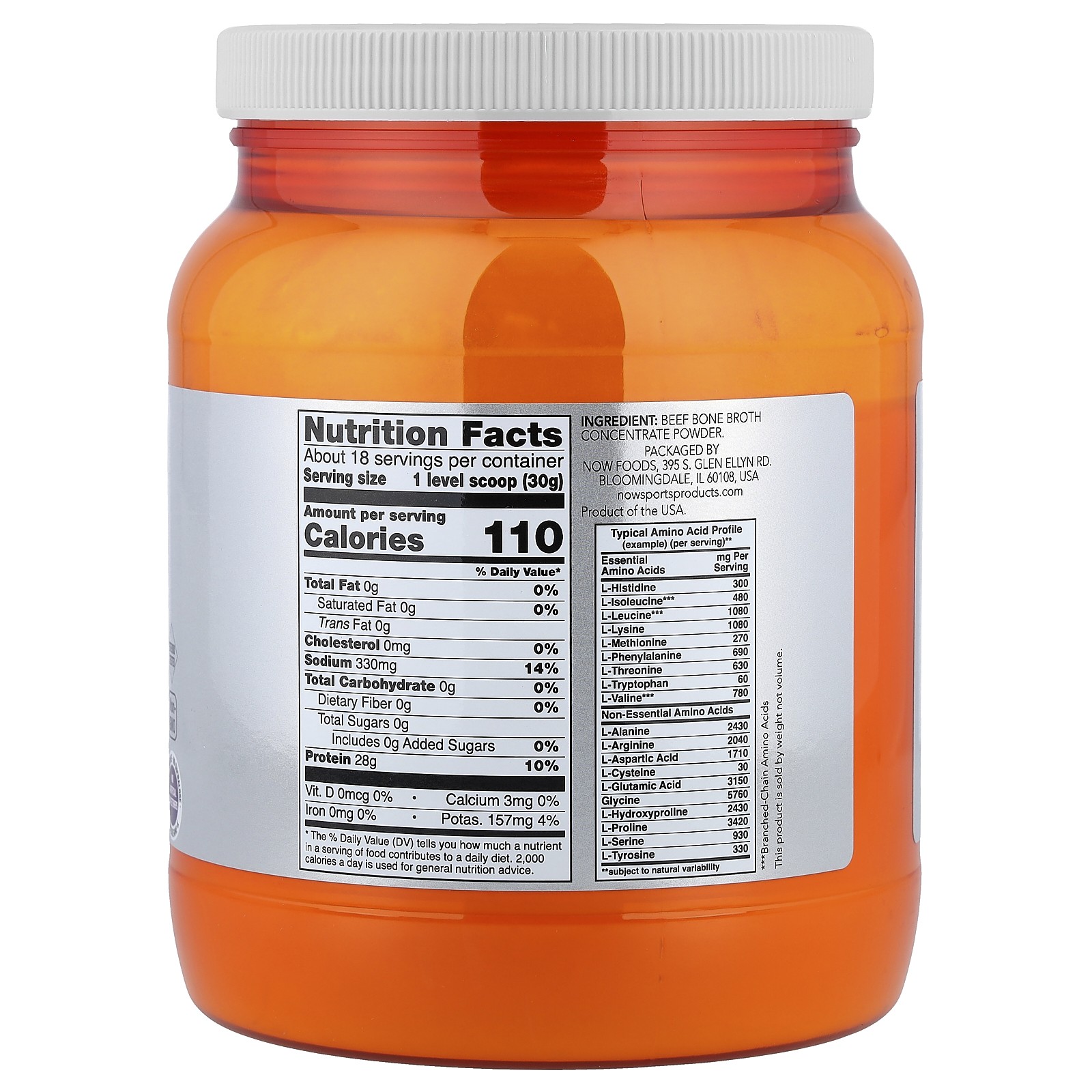 Now Foods Beef Bone Broth Protein Powder 1.2 lbs, 544 g