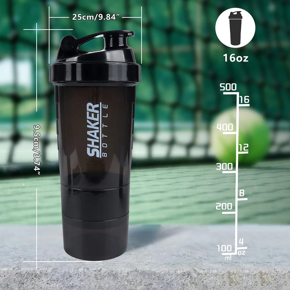 3 Layers Shaker Protein Bottle Powder Shake Cup Water Bottle Plastic Mixing Cup