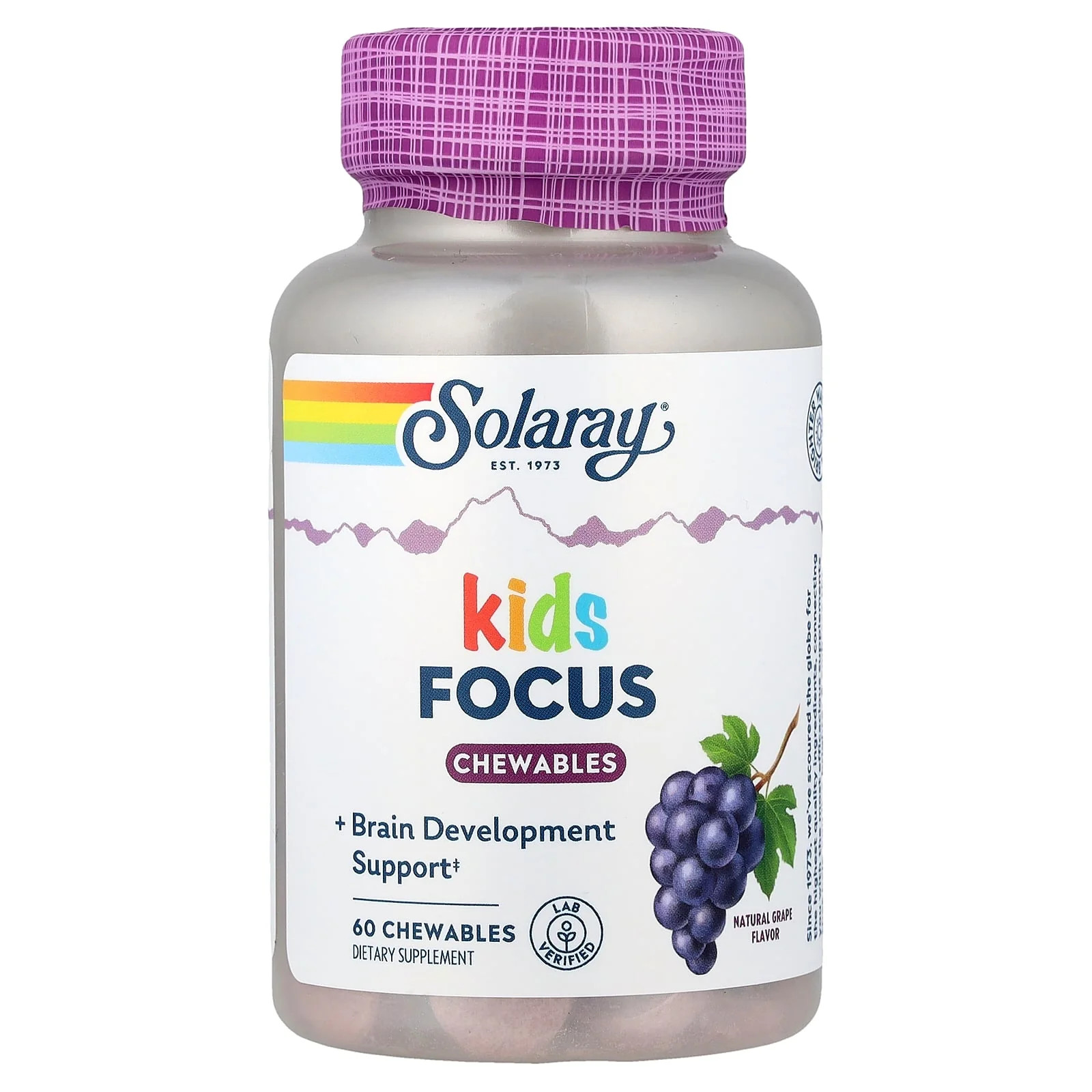 2 X Solaray, Kids Focus Chewables, Natural Grape, 60 Chewables