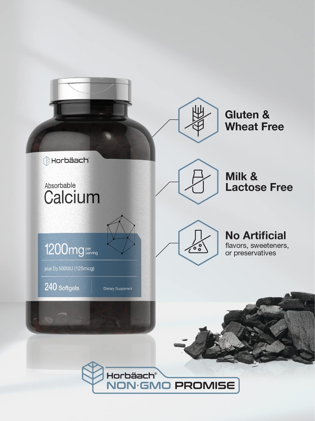 Horbäach Calcium 1200 mg with Vitamin D3 | 240 Softgels 240 Count (Pack of 1)