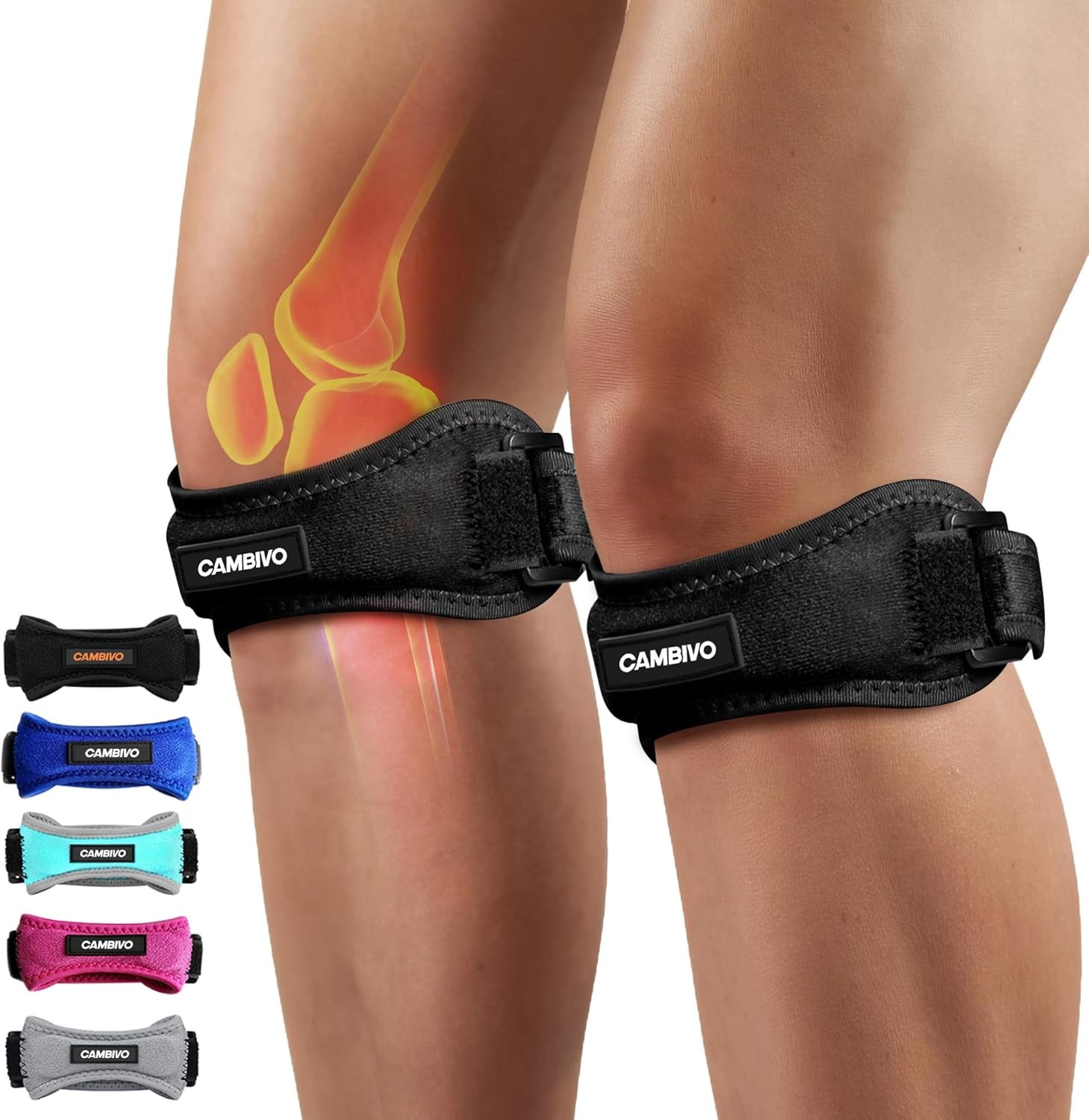 CAMBIVO 2 Pack Knee Braces for Women and Men, Patella One Size, Black