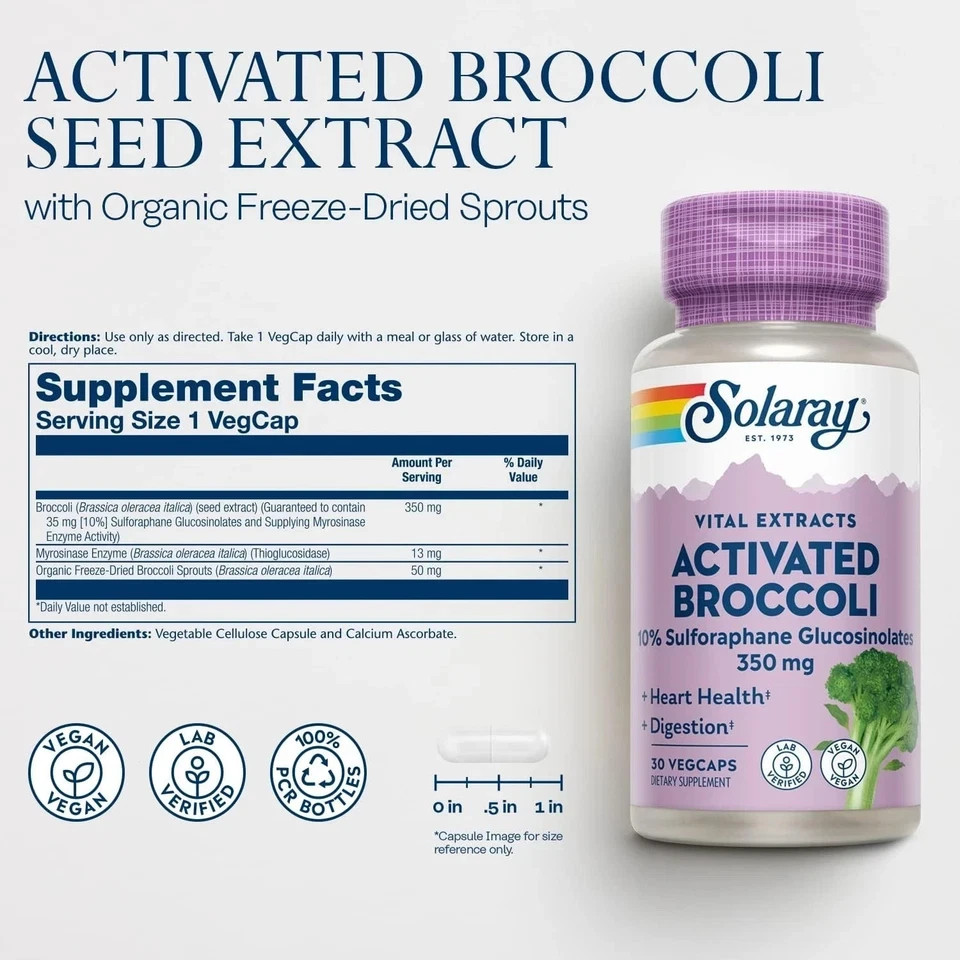 Solaray Activated Broccoli 30 vcaps PACK OF 3