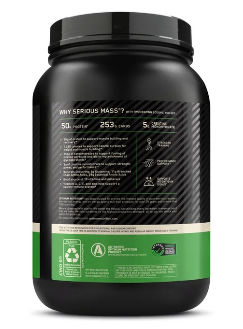 Optimum Nutrition Serious Mass Weight Gainer, Vanilla, 3 lb
