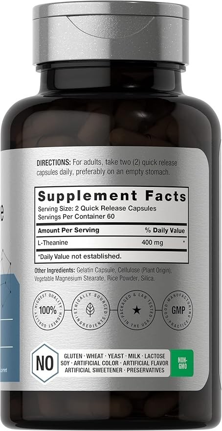L-Theanine Supplement | 400mg | 120 Powder Capsules | Non-GMO & Gluten Free