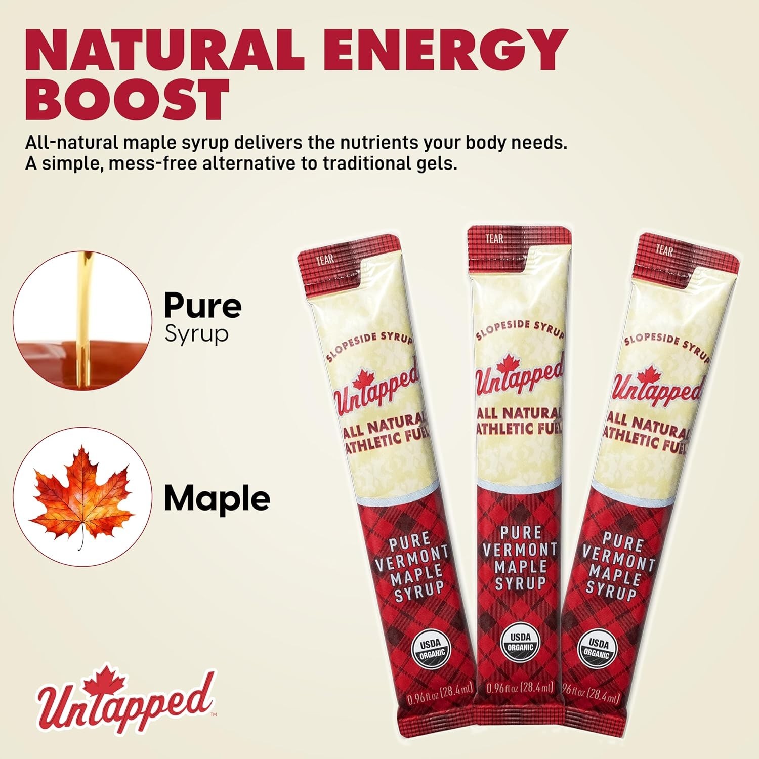 UNTAPPED Vermont Maple Syrup Packets Athletes Box of 20 0.96oz Energy Gel