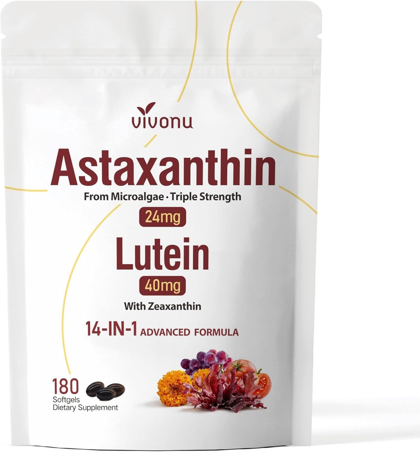 6- Supply of Astaxanthin 24mg & Lutein 40mg Softgels for Daily Wellness