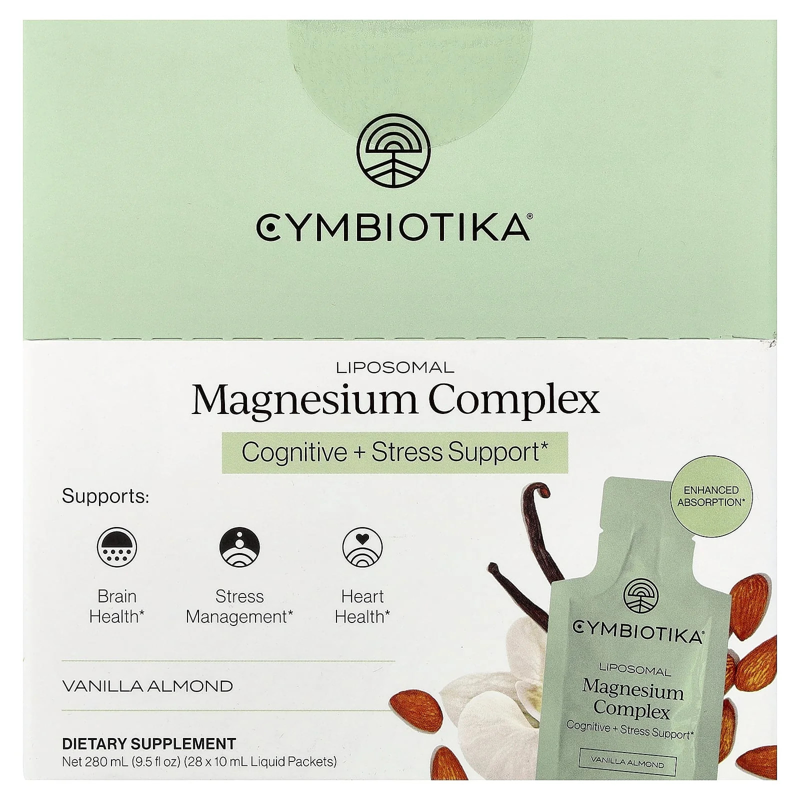 2 X Cymbiotika, Liposomal Magnesium Complex, Vanilla Almond, 28 Liquid Packets,