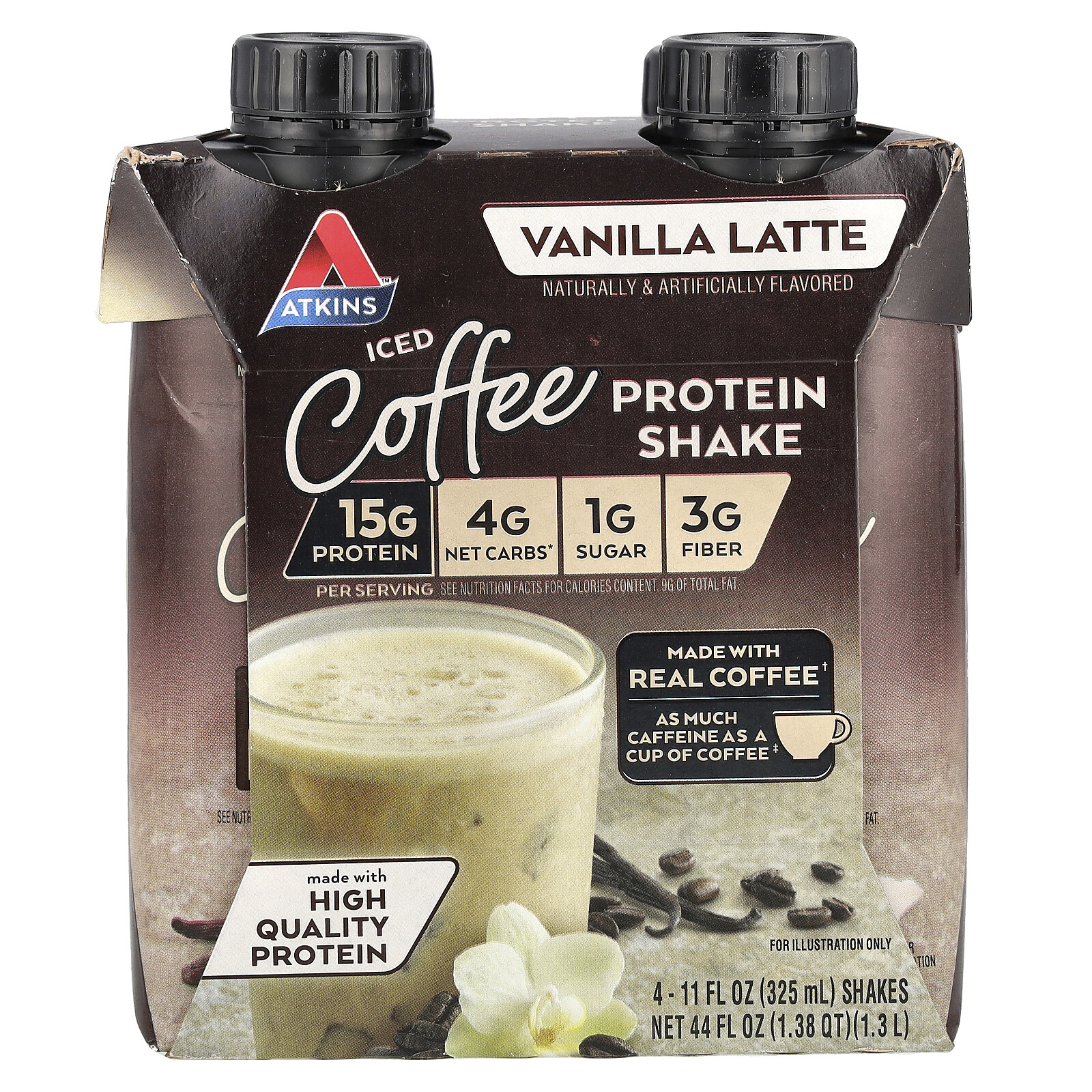 Iced Coffee Protein Shake, Vanilla Latte, 4 Shakes, 11 fl oz (325 ml) Each