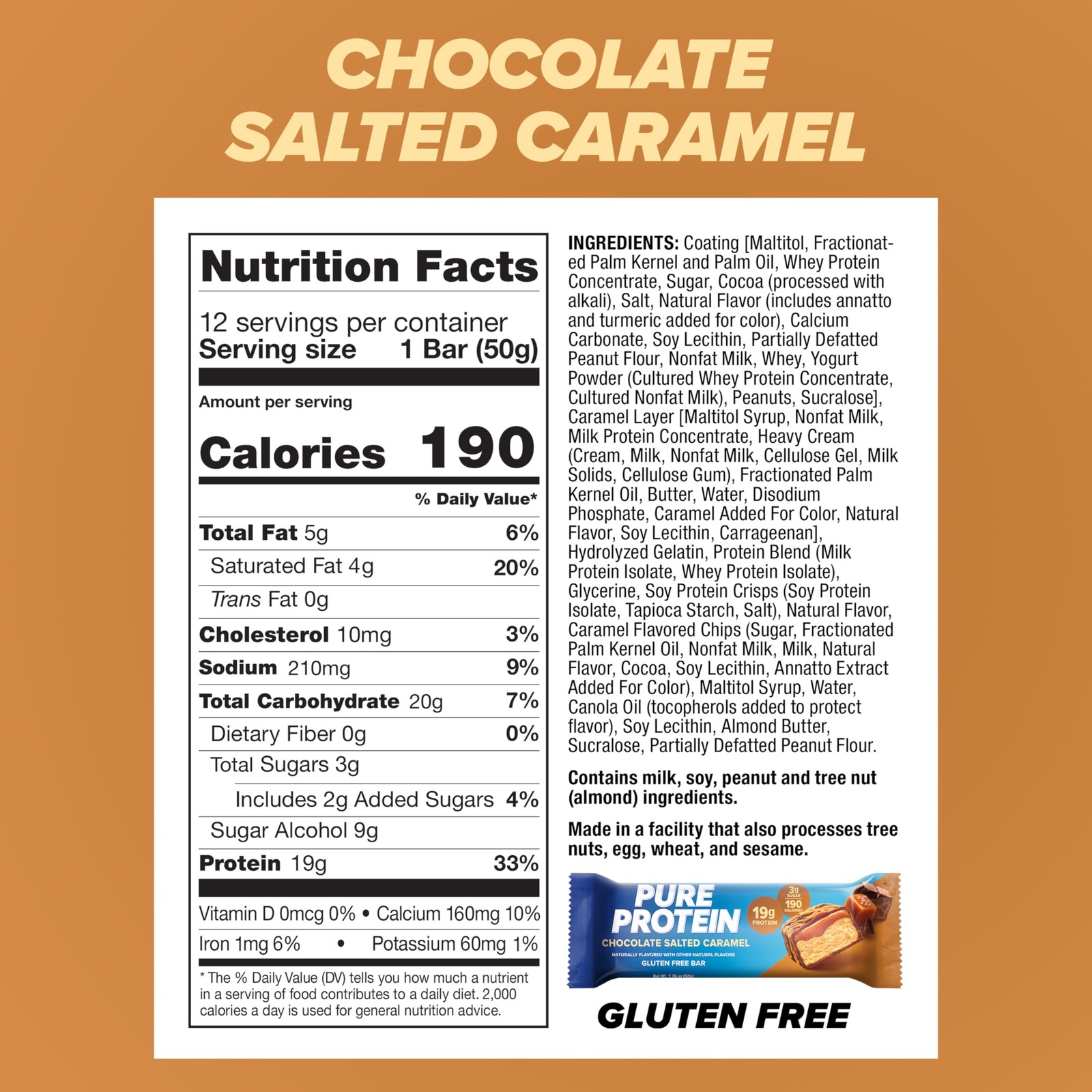 Pure Protein Chocolate Salted Caramel Protein Bars 20g Protein 3g Sugar 12 Count