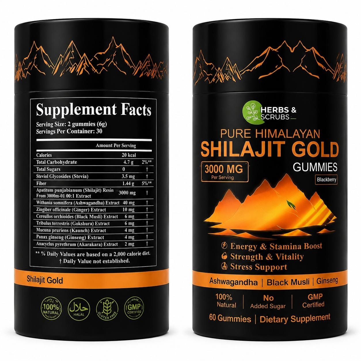 Pure Himalayan Shilajit Gold Gummies 3000mg Per Serving | Blueberry Flavor | Ash