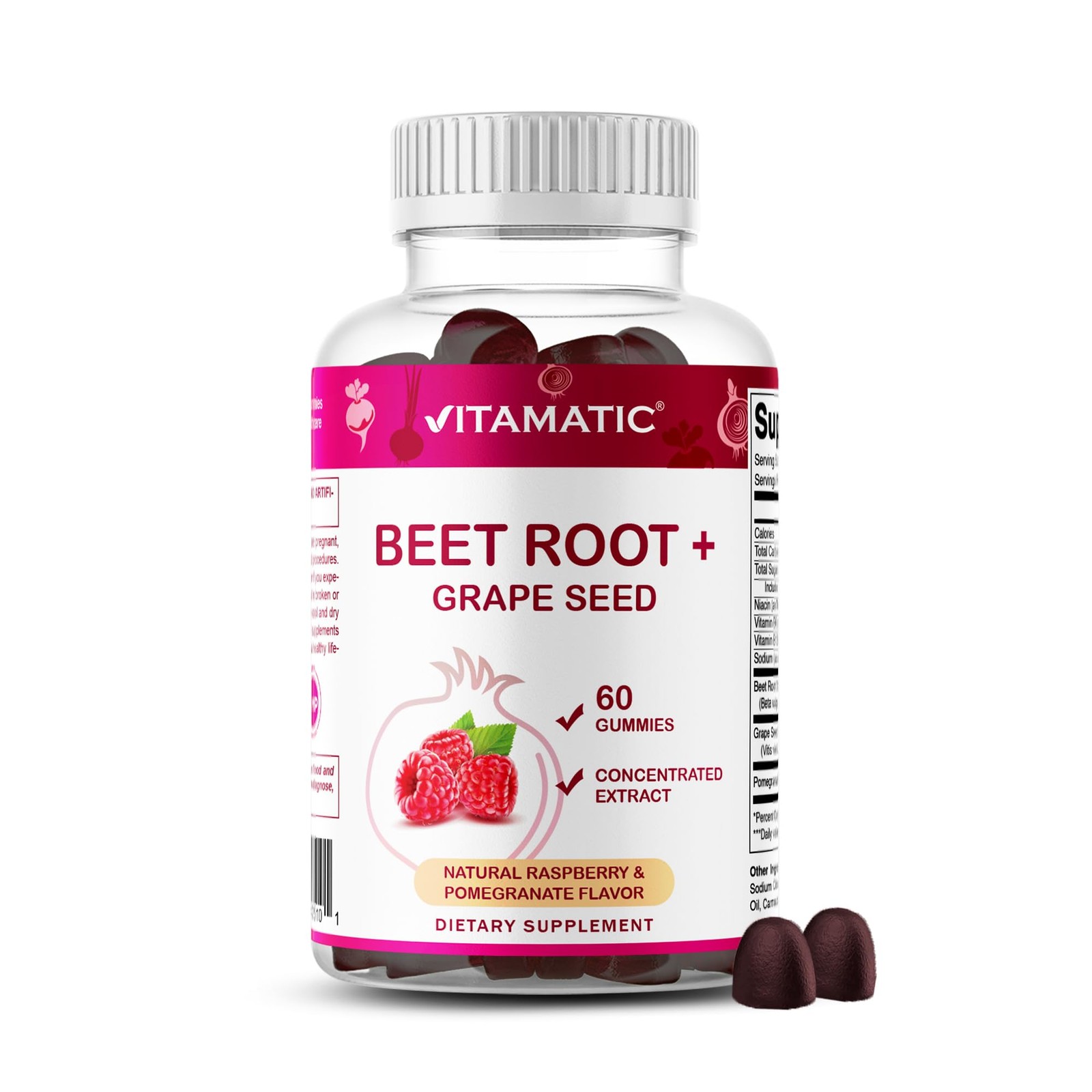 Vitamatic Beet Root Gummies with B6, B12, 60 Count (Pack of 1), No Color