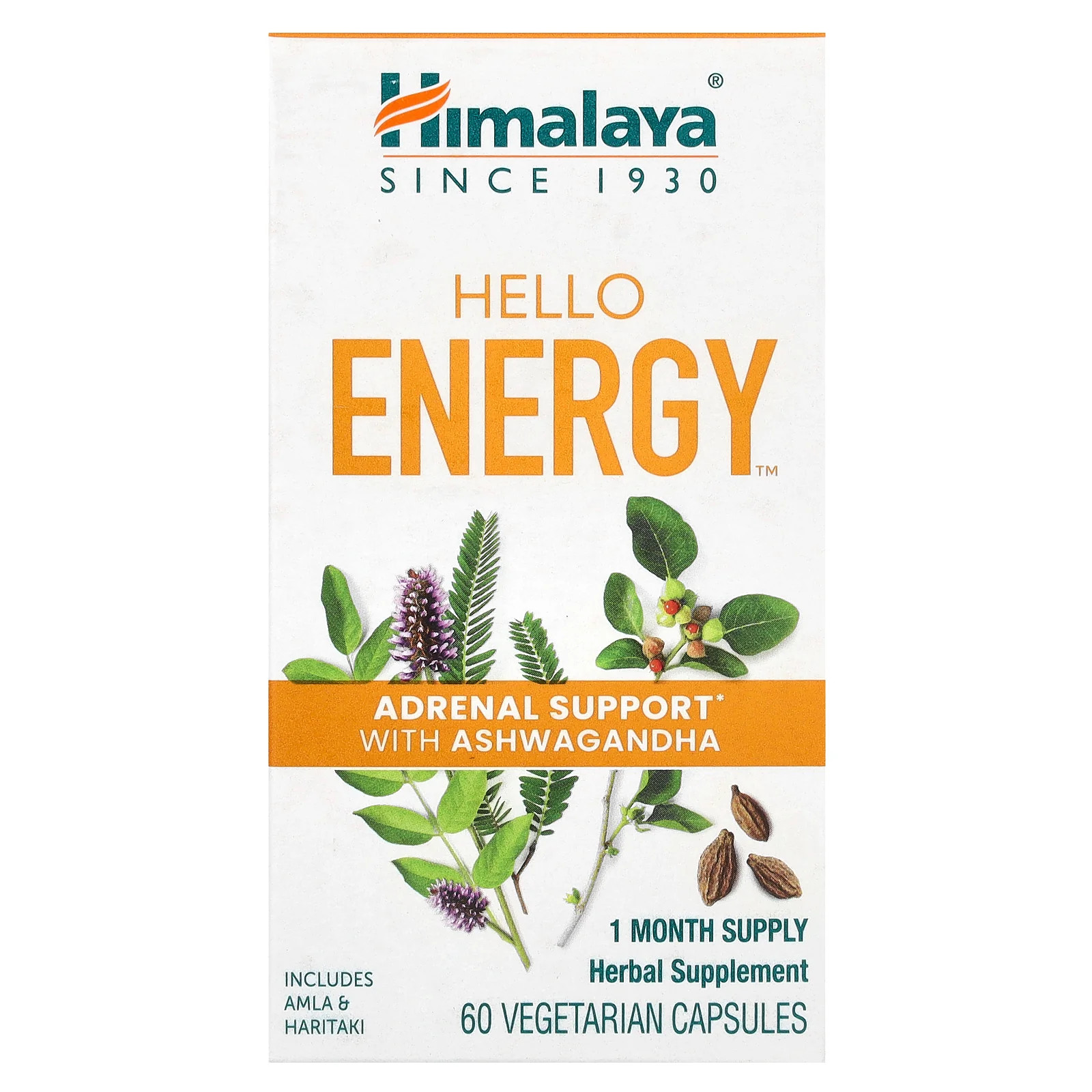 2 X Himalaya, Hello Energy, Adrenal Support with Ashwagandha, 60 Vegetarian Cap