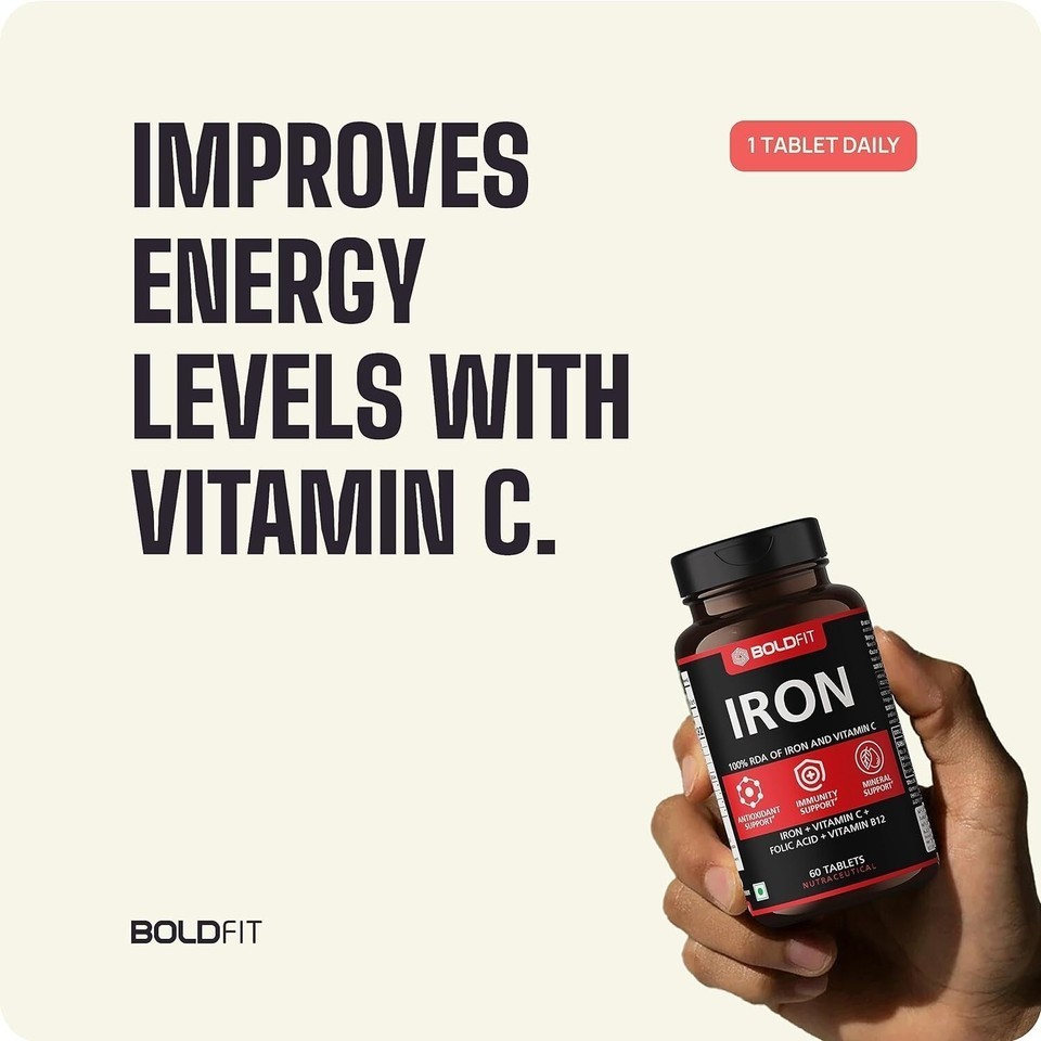 2 X Boldfit Iron Supplement for Women & Men with Vitamin c & Folic Acid 60 Tabs