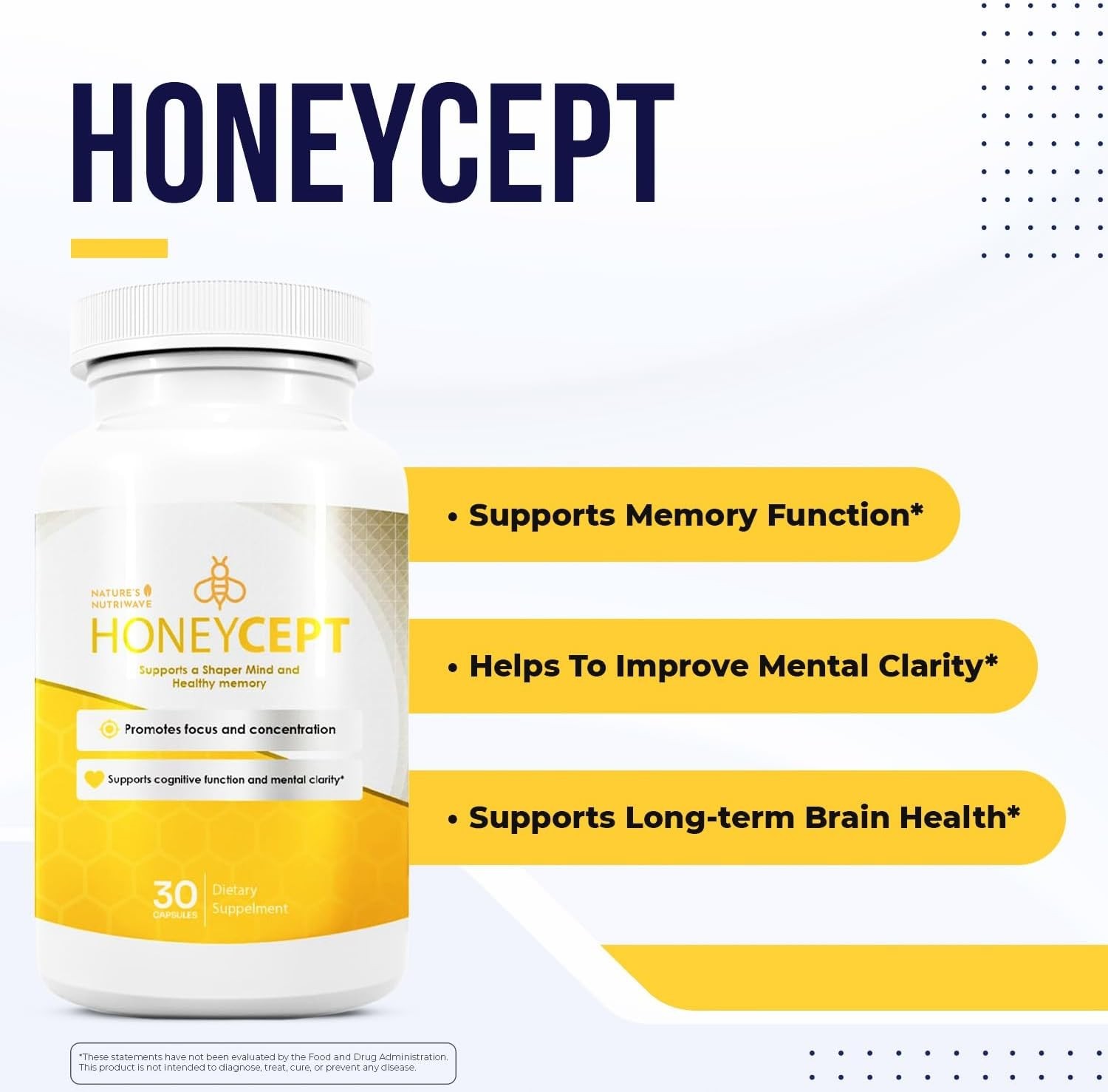 Honeycept Botanical Cognitive Support Supplement with Caffeine Bacopa Rhodiola