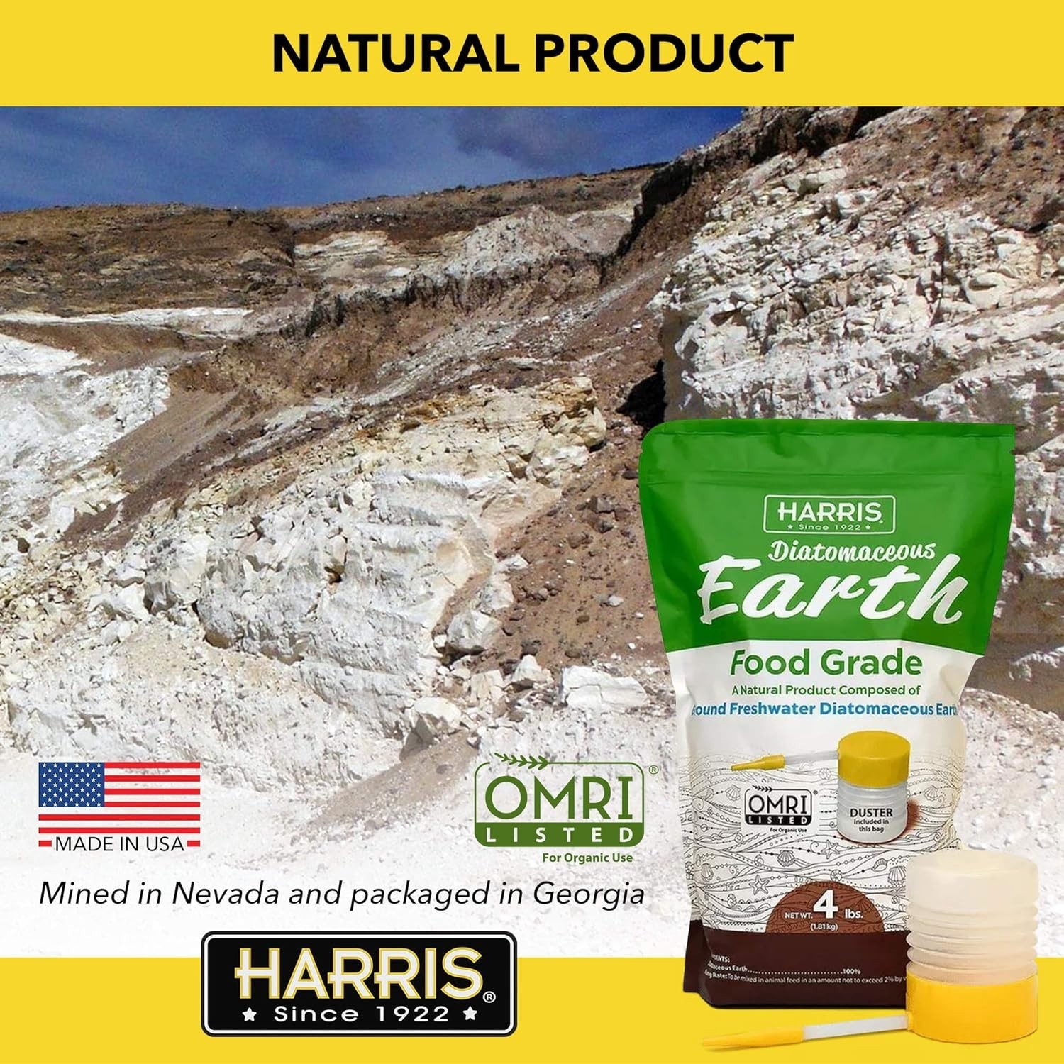 4lb Food Grade Diatomaceous Earth with Easy Application Powder Duster Included