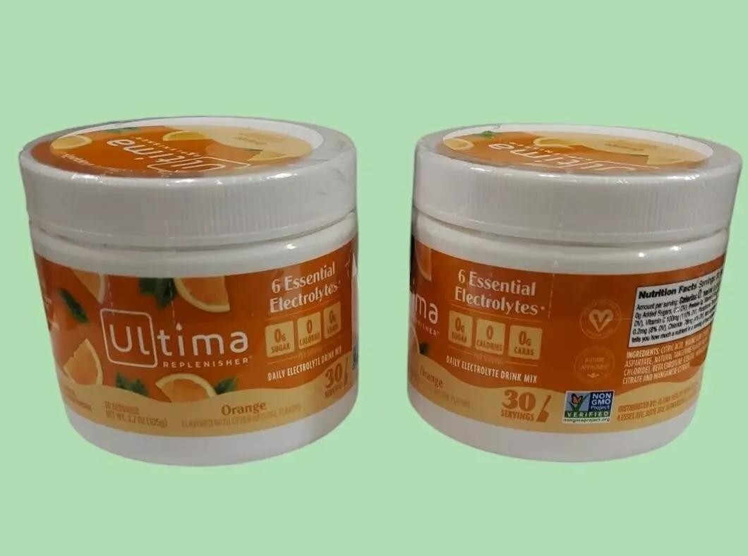 Lot of 2, Ultima Replenisher Hydration Electrolyte Orange 30 servings (2 Pack)