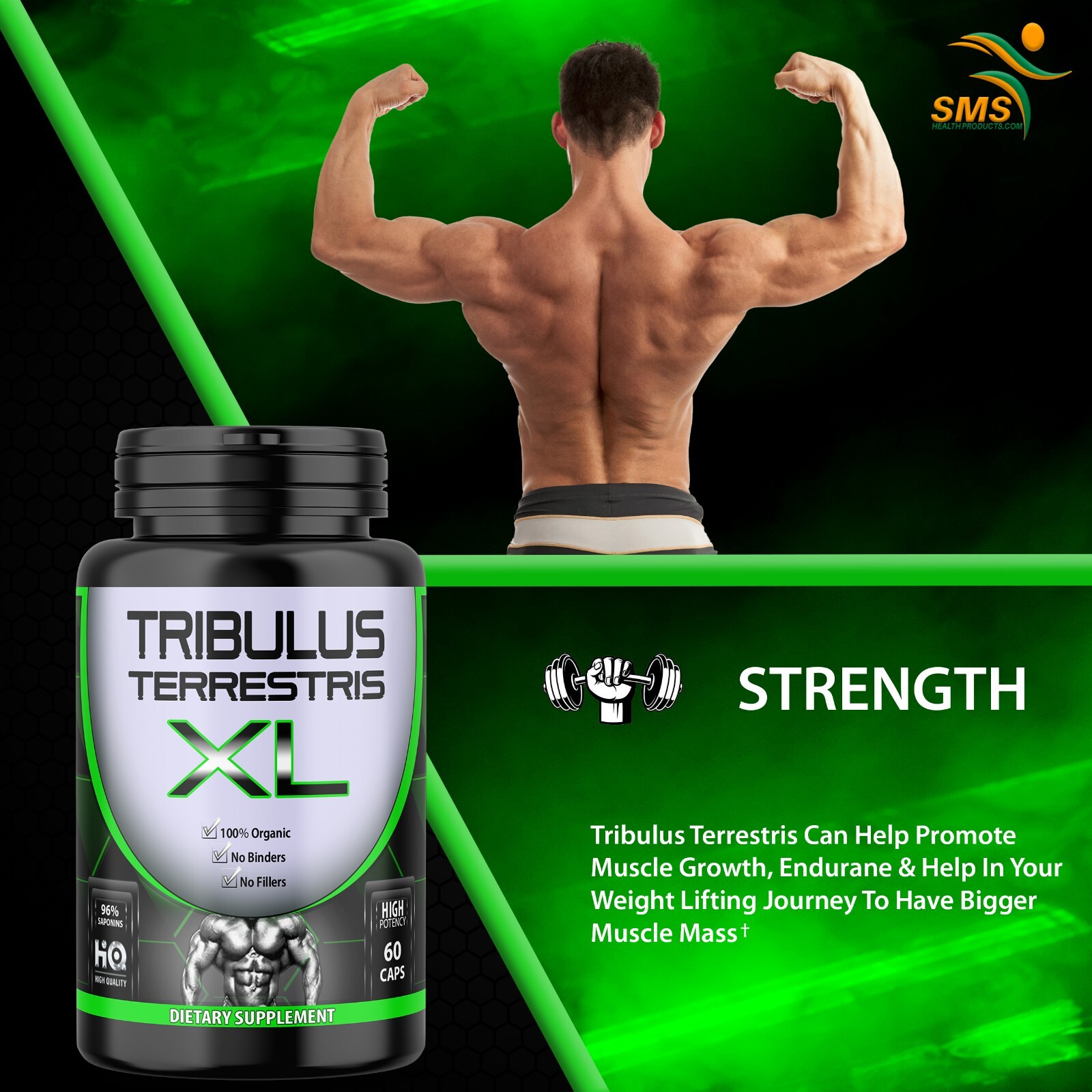 Pure Tribulus Terrestris Extract W/ 96% Saponins 60 Capsules, No Filler, Non-GMO