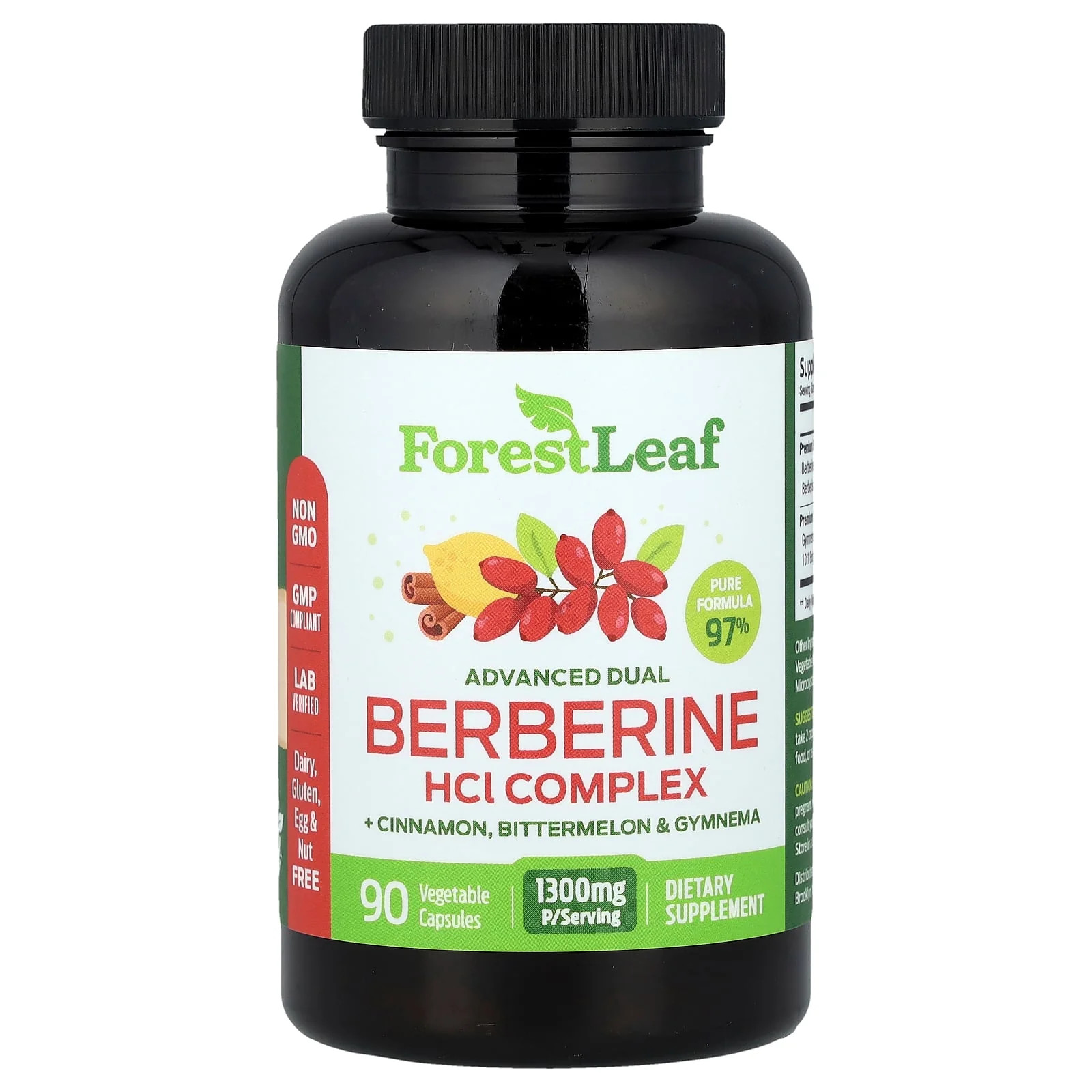 2 X Forest Leaf, Advanced Dual Berberine HCl Complex + Cinnamon, Bittermelon &