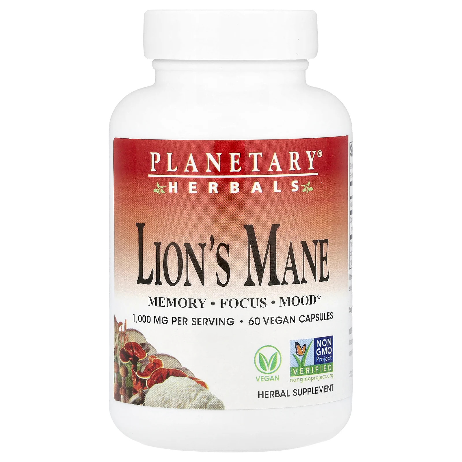 2 X Planetary Herbals, Lion’s Mane, 60 Vegan Capsules (500 mg per Capsule)