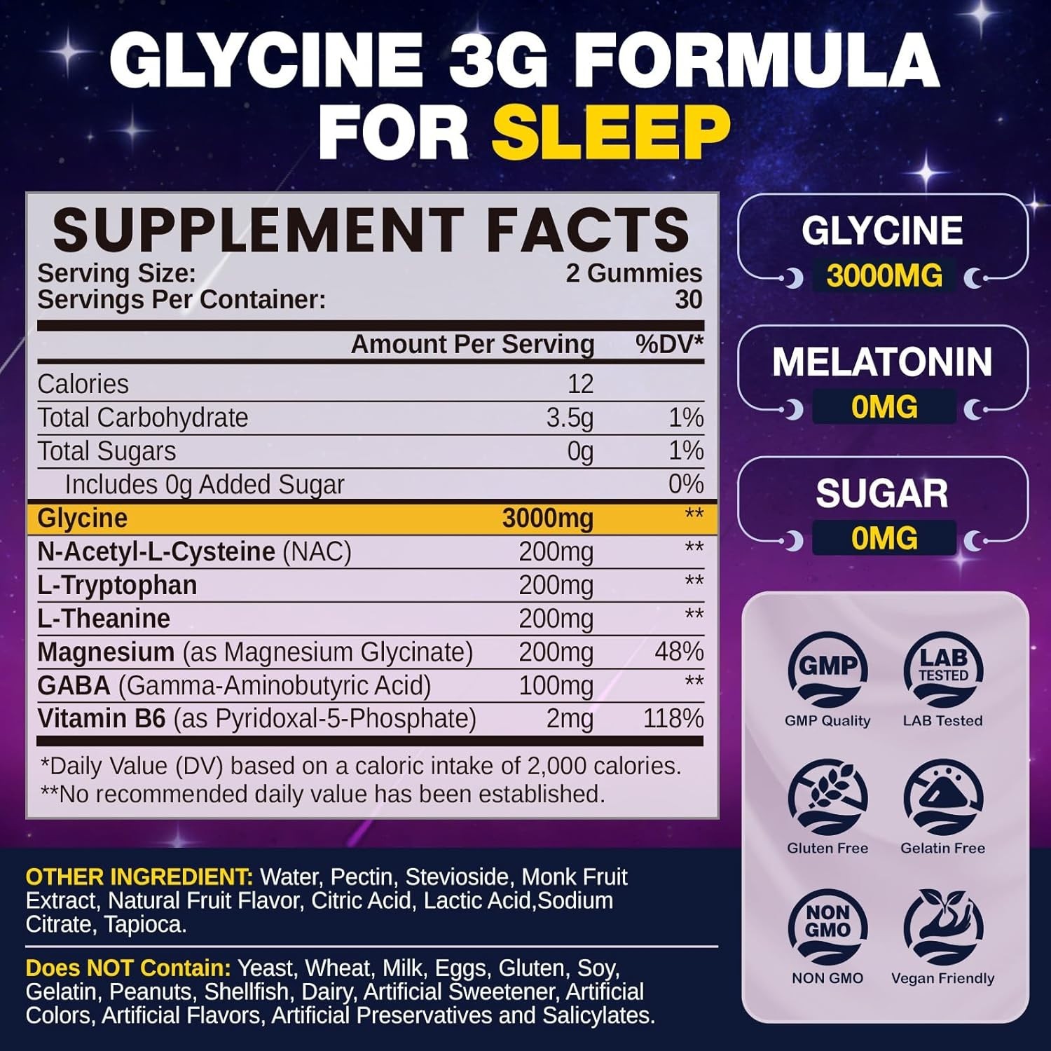 Glycine Gummies for Sleep, Glycine 3g Supplements with NAC, Magnesium Glycina…