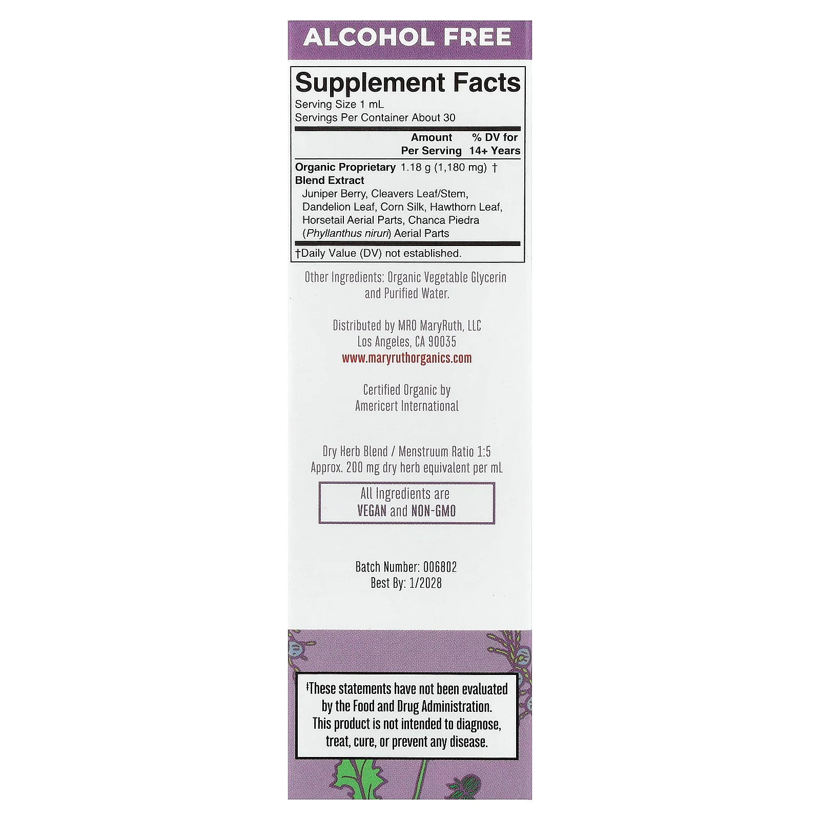 2 X MaryRuth’s, Organic Kidney & Bladder Liquid Extract, Alcohol Free, 1 fl oz