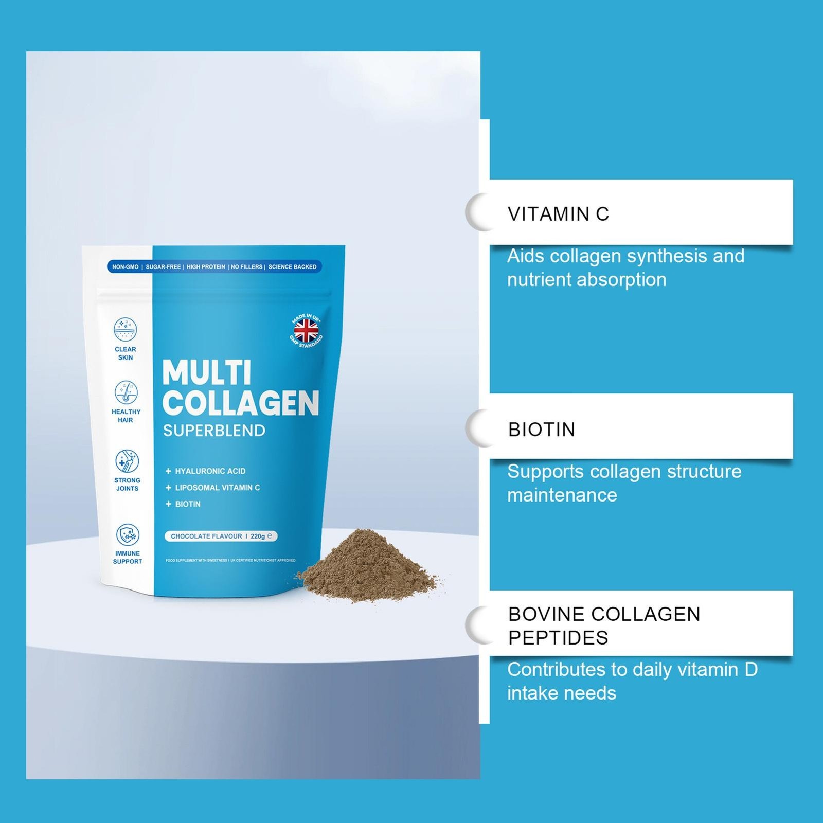 Multi Collagen Superblend Elevate Sealed Collagen Powder Chocolate Flavor, 220g